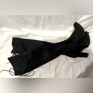 Black above knee heeled boots